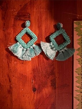 Turquoise Beaded Tassel Drop Earrings - Women Jewelry Earrings